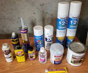 lot 5404 image: Home Improvement Lot - Spray Primer, Spray Paint, Wood Filler, WD-40, Wood Filler ...