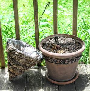 lot 5314 image: Large Planting Pot and Hanging Cone Natural Planter Basket 15