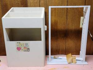 lot 5456 image: (2) Wooden Craft Storage Pieces - Ribbon, Tape Spool Holder  Wrapping paper Storage