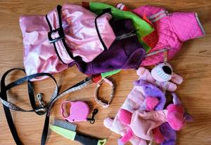 lot 5463 image: Pretty in Pink Size Small Dog Clothes, Toys, Leashes and Comb
