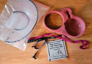 lot 5465 image: Dog Puppy Cone Collar, Leash, Collar  Food N Fountain Pet Bowl