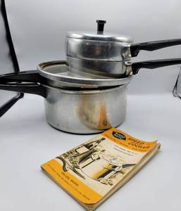 lot 5482 image: Vintage Mirro-Matic Pressure Cooker wmanual  Wear Ever 2Qt Double Boiler