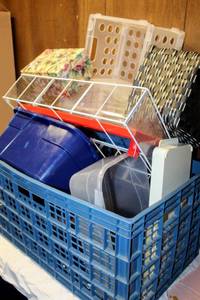 lot 5477 image: Get More Organized Large Lot of Plastic Organizer Baskets, Decorative Boxes, and Wall Wire Shelf Rack