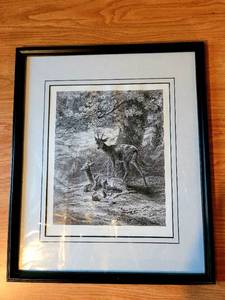 lot 5265 image: Framed Print Titled The Resting Place of the Deer