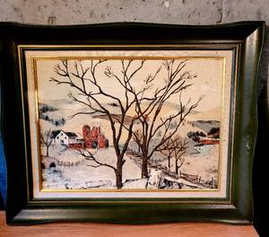 lot 5264 image: Vintage Farm Scene Painting on Fabric