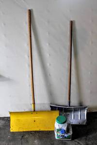lot 5297 image: (2) Large Snow Shovels and Gallon of Ice Melt