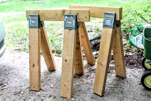 lot 5300 image: Set of (2) Lumber Made Saw Horses