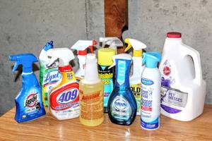 lot 5305 image: Assorted Cleaners, Chemicals, Hoover, 409, Lysol, Dawn and MORE