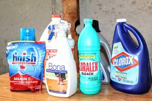 lot 5304 image: Assorted Cleaners, Chemicals, Clorox, Bona, Simple Green, Bissell and MORE