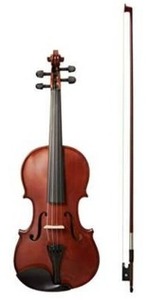 lot 27234 image: Amazon Basics Beginner Violin Bundle, Full Size, Solid wood,Natural - Bow, Strings, Strap, Tuner, Rosin, and Case