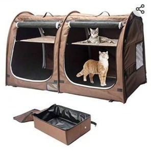 lot 27237 image: porayhut Mispace Portable Twin Compartment Show House Cat CageCondo - Easy to Fold & Carry Kennel