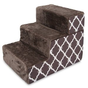 lot 27240 image: Best Pet Supplies - Chocolate Brown with Lattice Print Foldable Pet Foam StairsSteps for Dogs and Cats (3-Step)