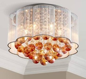 lot 27107 image: Bestier Modern Gold Crystal Raindrop White Shade Drum Chandelier Lighting Flush Mount LED Ceiling Light Fixture Lamp for Dining Room Bathroom Bedroom Livingroom
