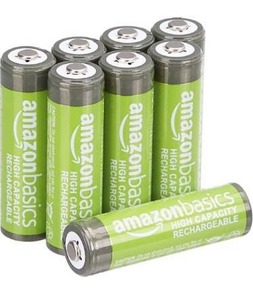 lot 27307 image: Amazon Basics 8 Pack AA High-Capacity 2,400 mAh Rechageable Batteries, Pre-Charged, can be recharged 100 times