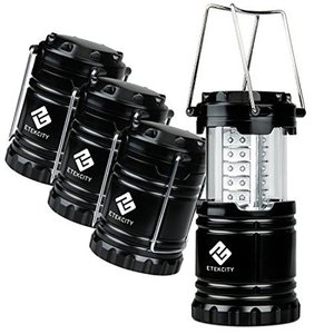 lot 27343 image: Etekcity 4 Pack Portable LED Camping Lantern with 12 AA Batteries - Survival Kit for Emergency, Hurricane, Power Outage (Black, Collapsible) (CL10)