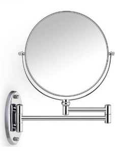 lot 27345 image: Miusco Wall Mounted Makeup Mirror, Premium 10X Magnifying 8 Two-Sided Bathroom Vanity Mirror, Extendable Arm, Round, Chrome