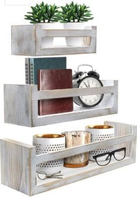 lot 27347 image: Sorbus Floating Shelves - Rustic Floating Book Shelves Wall Mount Wooden Hanging Ledge Storage Shelf Organizer for Kids Room Baby Nursery Decor, Living Room Playroom, Bathroom, Bedroom etc, Set of 3