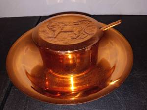 lot 1020 image: Copper Sugar Bowl and Saucer