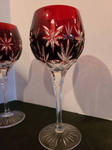 lot 1024 image: Etched Ruby Red Crystal Goblets Set of 12 (possibly from Austria)