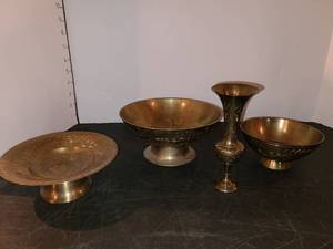 lot 1045 image: Indian Etched Brass Lot of 4 Pieces