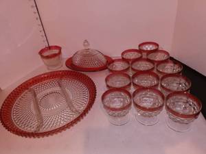 lot 1051 image: Vintage Ruby Flash Diamond Point Crystal Lot of 16 Pieces