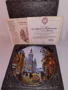 lot 1055 image: Henri D Arceau and Fils Authenticated Collectors Plate Le Marche aux Fleurs et la Conciergerie