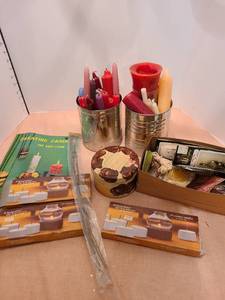 lot 1369 image: Assorted candles and candle making tools and accessories