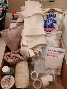 lot 1514 image: First Aid Band aids. Ace Bandages, Back Brace and Other Items