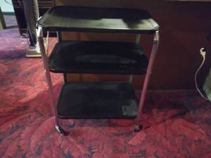 lot 2007 image: Black & Silver Metal Rolling Utility Cart with Outlet 322416.5