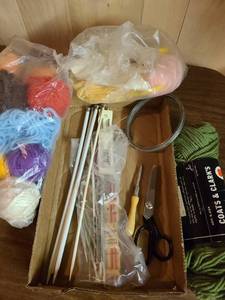 lot 2038 image: Assorted yarn knitting needles and more