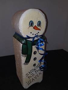 lot 1092 image: Hand Painted Brick Snowman Outdoor Decor