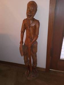 lot 1097 image: Hand Carved Wooden African Farmer Statue 37 in Tall