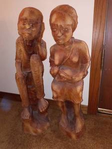 lot 1098 image: Hand Carved Wood African Couple 24 in Tall Each