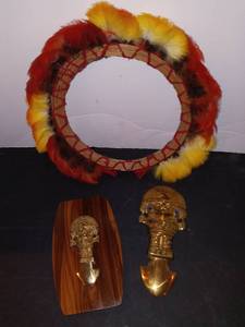lot 1119 image: Peruvian Inca Tumi Brass Decor with Peruvian Headdress