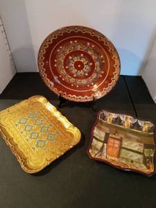 lot 1123 image: Kate McRostie Decorative Plate with Clay Plate and Stand Vintage Venetian Tray Lacquered
