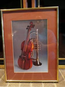 lot 1134 image: Caribbean Cruise Framed Violin and Trumpet Art 16 x 12 in (Filipino Folkloric show)