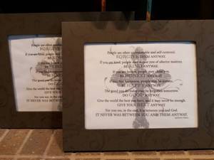 lot 1141 image: Framed Mother Teresa Quote Wall Decor Lot of Two 13 x 15 in