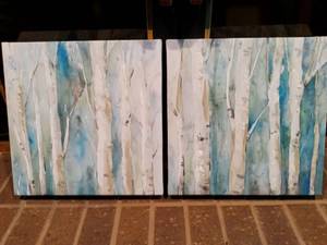 lot 1142 image: Carol Robinson Canvas Paintings Set of 2 Each 12 x 12 in