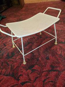 lot 2054 image: Vintage mid century modern wire mesh patiovanity stool. 11 tall, 21 wide, 11 deep and two mirrors