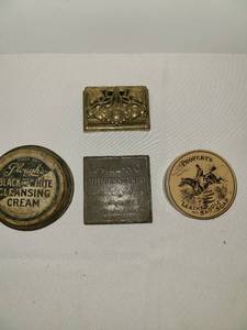 lot 1217 image: Collectors tins and brass stamp tray
