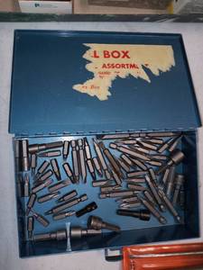 lot 3112 image: Various Drill Bits with Blue Metal Case