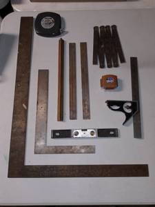 lot 3126 image: Rulers Squares Measuring Tape and a Level