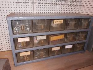 lot 3172 image: 15 Drawer Nail Bin with Contents