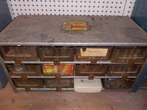 lot 3173 image: 12 Drawer Bin Storage with Contents
