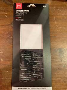 lot 55762 image: Under Armour Mens Reflective Wristbands 2 Pack Black New in Sealed Packaging