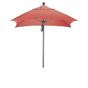 lot 55776 image: California Umbrella 6 Sq. Aluminum Frame, Fiberglass Rib Market Umbrella, Push Open, Anodized Sliver Finish, Sunbrella Fabric - Natural