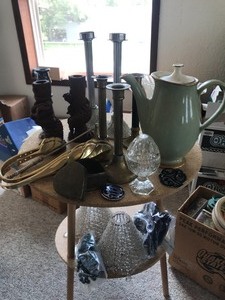 lot 24124 image: Candle Sticks  Holders  Beautiful Lamp Globes  Pitcher  Decor