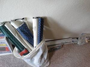 lot 24029 image: Fabric Covered Spring Roll Curtains and Holders