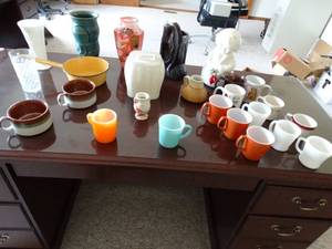 lot 24055 image: Lot of Fire King  Corelle Cups  Mugs Variety Of Decorative Vases  1 German