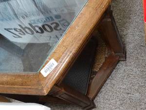 lot 24186 image: Glass Topped Wood End Table